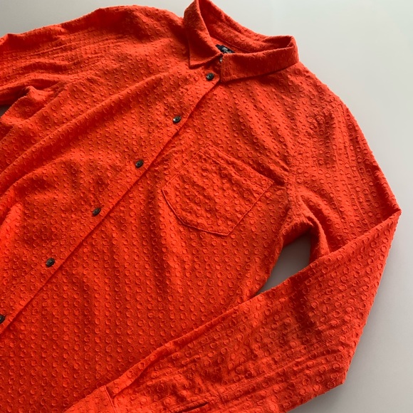 Madewell Textured Dot Button Down in Orange | Small - Picture 3 of 6